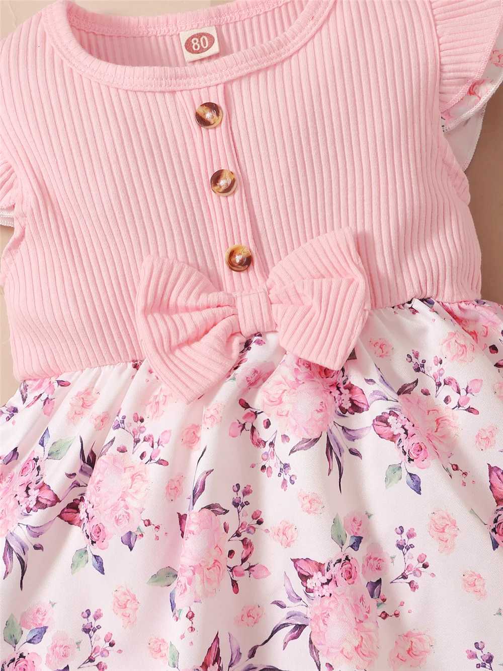 0-18 Months Baby Girl Floral Romper Dress Fly Sleeve Summer Ribbed Jumpsuit with Headband Newborn Baby Girl 2PCS Outfit XJ250712