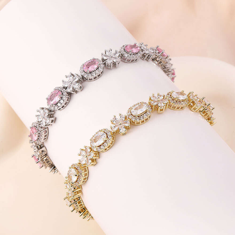 Hot Luxury jewelry designer bracelet gold silver bracelet flower multicolour moissanite fashionable high-end Roman minimalist zircon bracelet tassel b