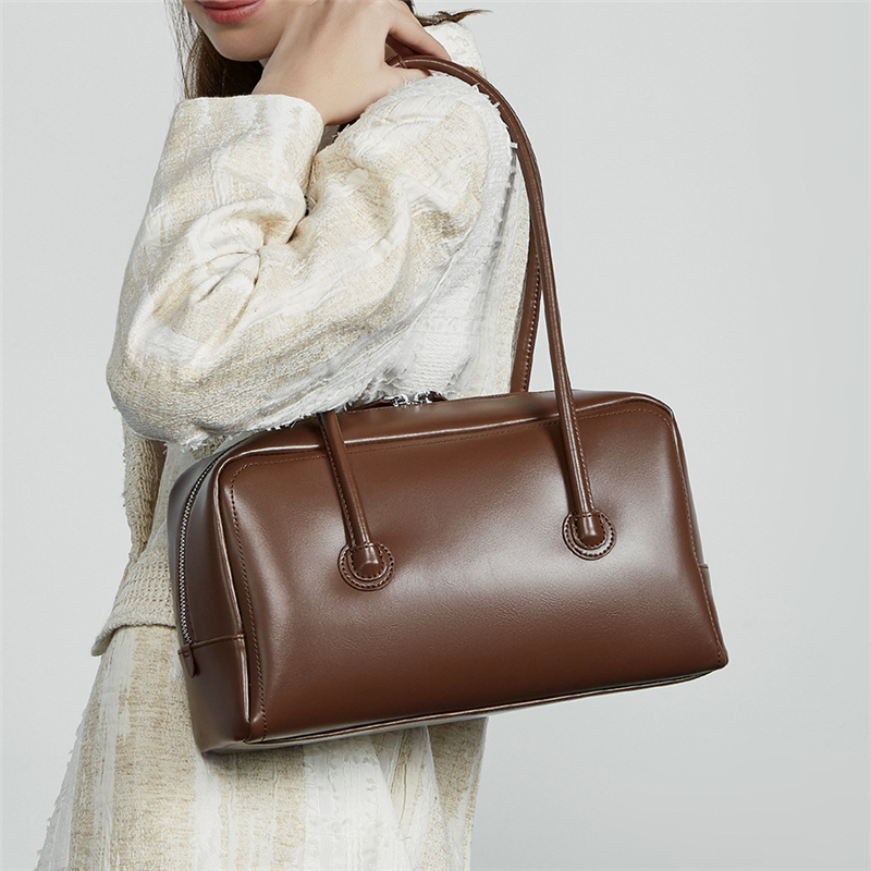 Toptrends Cowhide Genuine Leather Underarm Shoulder Bags For Women New 2025 Luxury Designer Satchel Tote Bowling Ladies Handbags