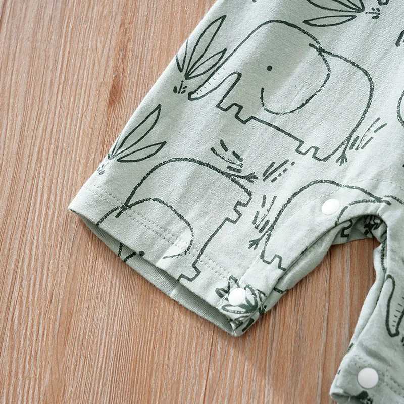 Summer Newborn Boys And Girls Cute Strap Elephant Print Cotton Comfortable Short Sleeve Bodysuit XJ250712