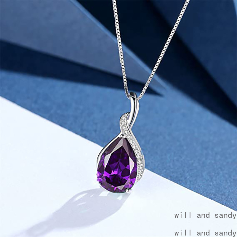Tear Drop Gemstone Necklace Sterling Silver Heart Cz Bar Cross Dragonfly Pendant Women Necklaces Fashion Jewelry Anniversary Wedding Birthday Mother G
