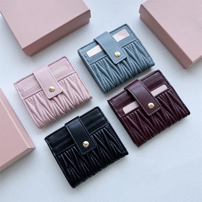 Woman Designer Wallet Short Wallets Mini Pleated Card Holder Fashion Holders Note Compartment Genuine Leather TOP