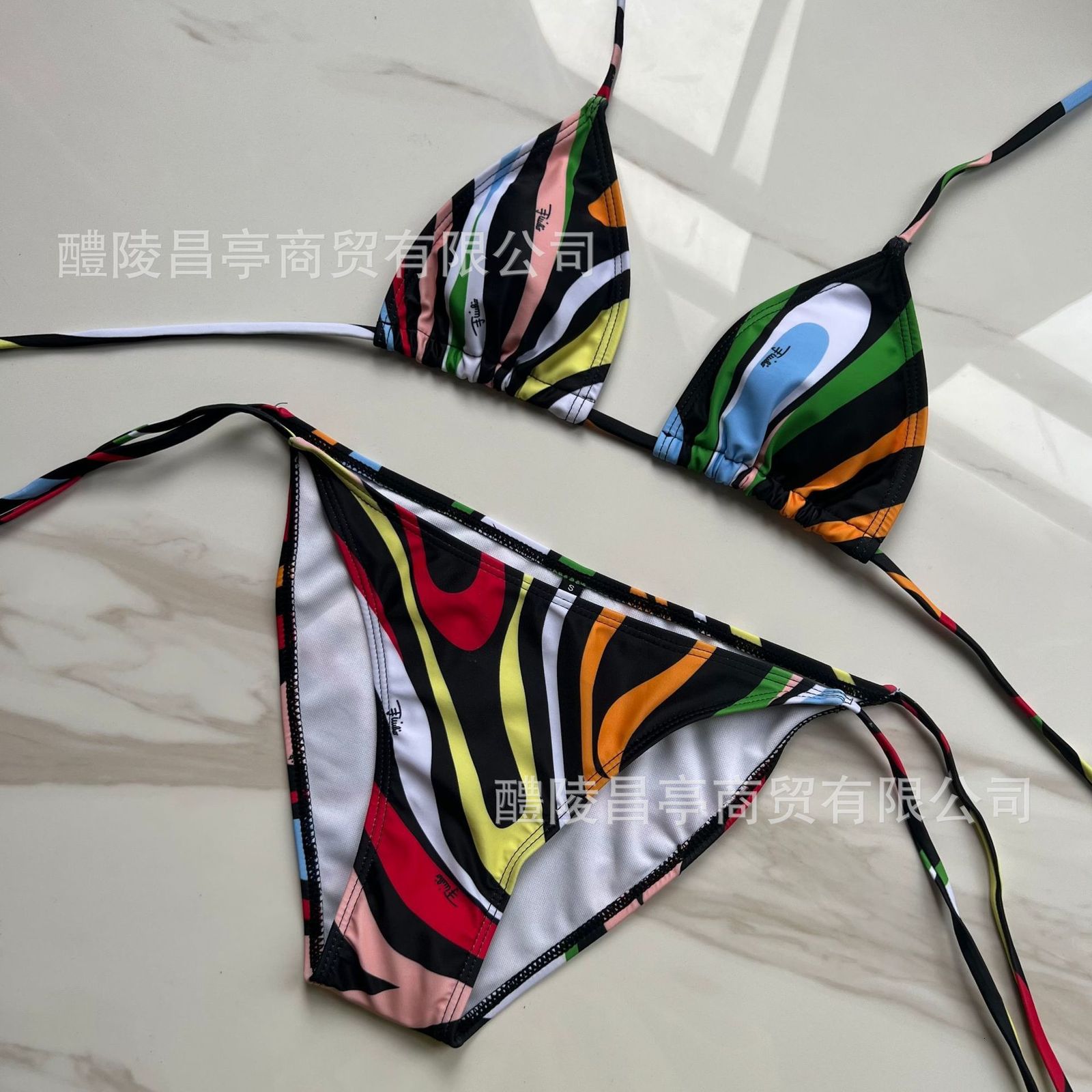 Letter printed temperament one-piece hot spring style high-quality foreign vacation swimsuit womens two-piece set trendy