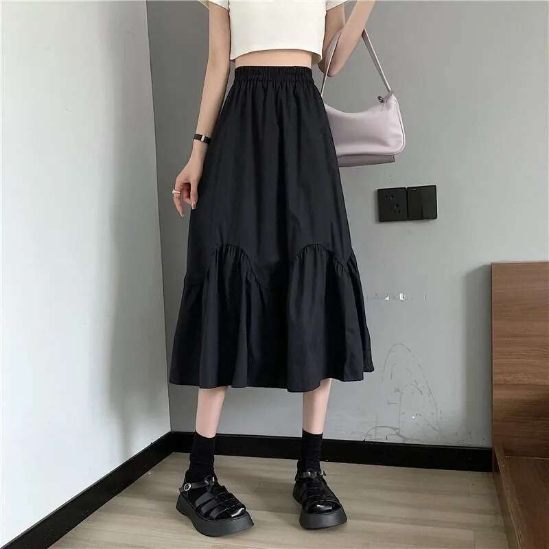 High Waist Slimming Versatile Midi For Women Summer New Korean Style Plus Size Loose A-Line Skirt Trendy B5