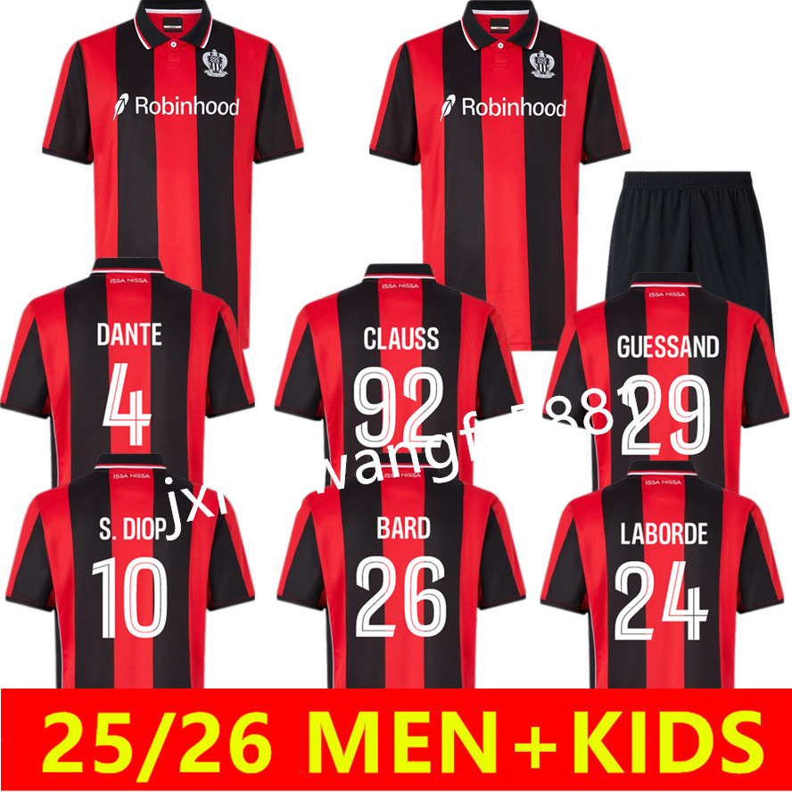 2025 2026 NICE Soccer Jerseys S.DIOP NDOMBELE MOUKOKO CLAUSS YOUSSOUF BARD DANTE BOGA ROSARIO T.MOFFI SANSON 25-26 Maillot de football MEN Kids football shirt