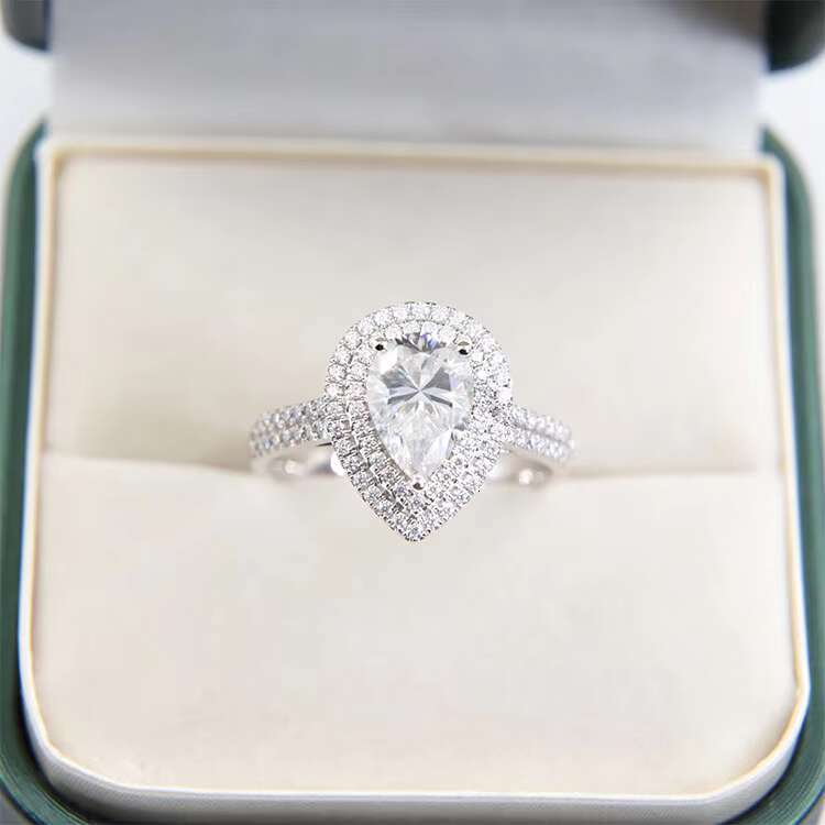 Yu Ying Custom 14K White Gold Engagement Ring With 1.0ct Pear Moissanite Diamond Wedding Ring Jewelry for Women - view 7