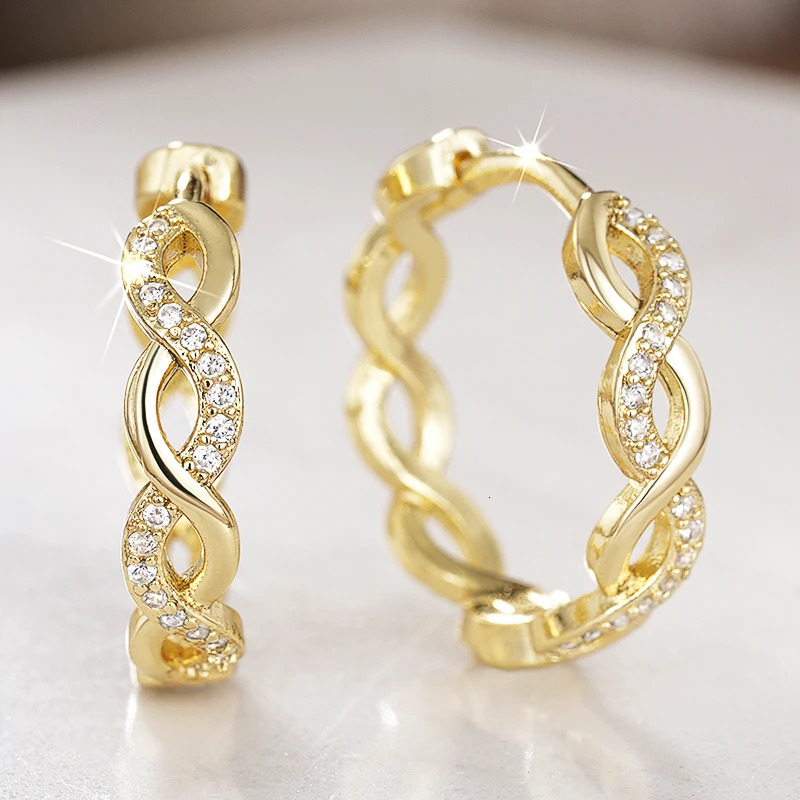 Huitan Trendy Twist n Hoop Earring Silver Color/Gold Color Accessories Shining Cubic Zirconia Jewelry for Daily Life 250708