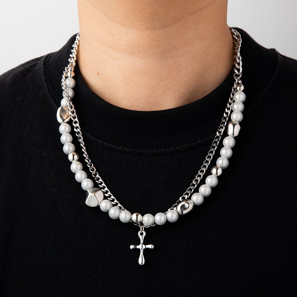 Luxury Jewelry Designer Jewelry Korean Style Unisex Hip-hop Minimalist Titanium Steel Necklace Niche Design Double Layer Stacked Pearl Sweater Chain