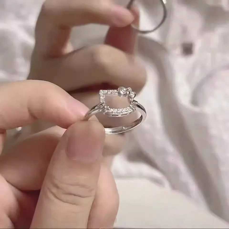 Sanrio Anime Kitty Y2K Cat Rings for Women Simple White Zircon Elegant Adjustable Rings Cute Animal Fashion Jewelry Christmas Gift w250716