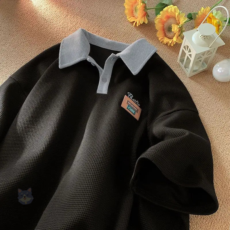 Polo Shirt Hip Hop American Street Men and Women Trendy Personality Polo Shirt Short sleeved Summer Waffle Vintage Casual Top harajuku y2k Comfortable