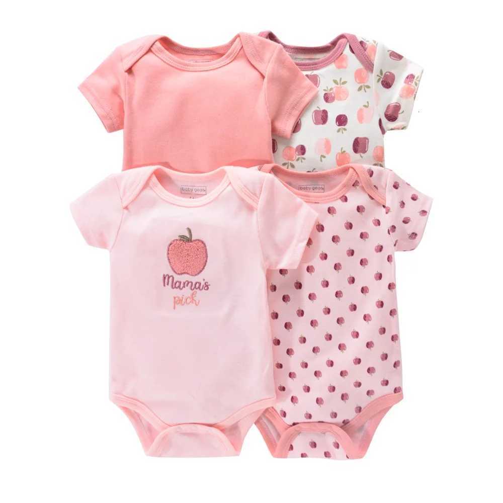 4PCS Newborn Infant Romper Short Sleeve Round Neck Animal Flowers Print Bodysuit For Baby Boys And Girls Clothes XJ250712