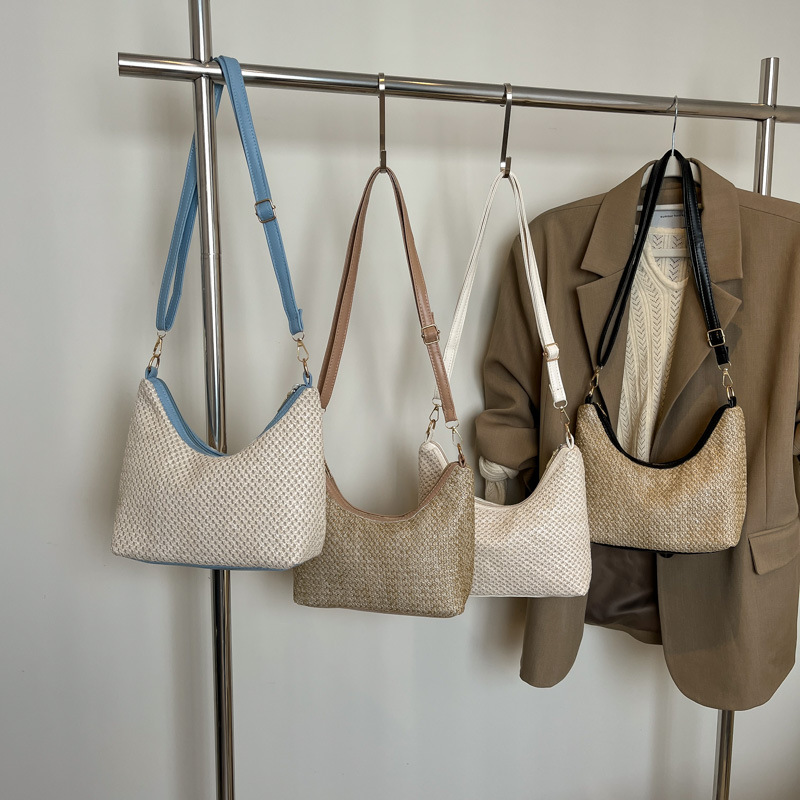 New Women's Straw Woven Dumpling Bag High-end Feel Casual Vacation Beach Underarm Bag Handmade Crossbody Bag Fashion