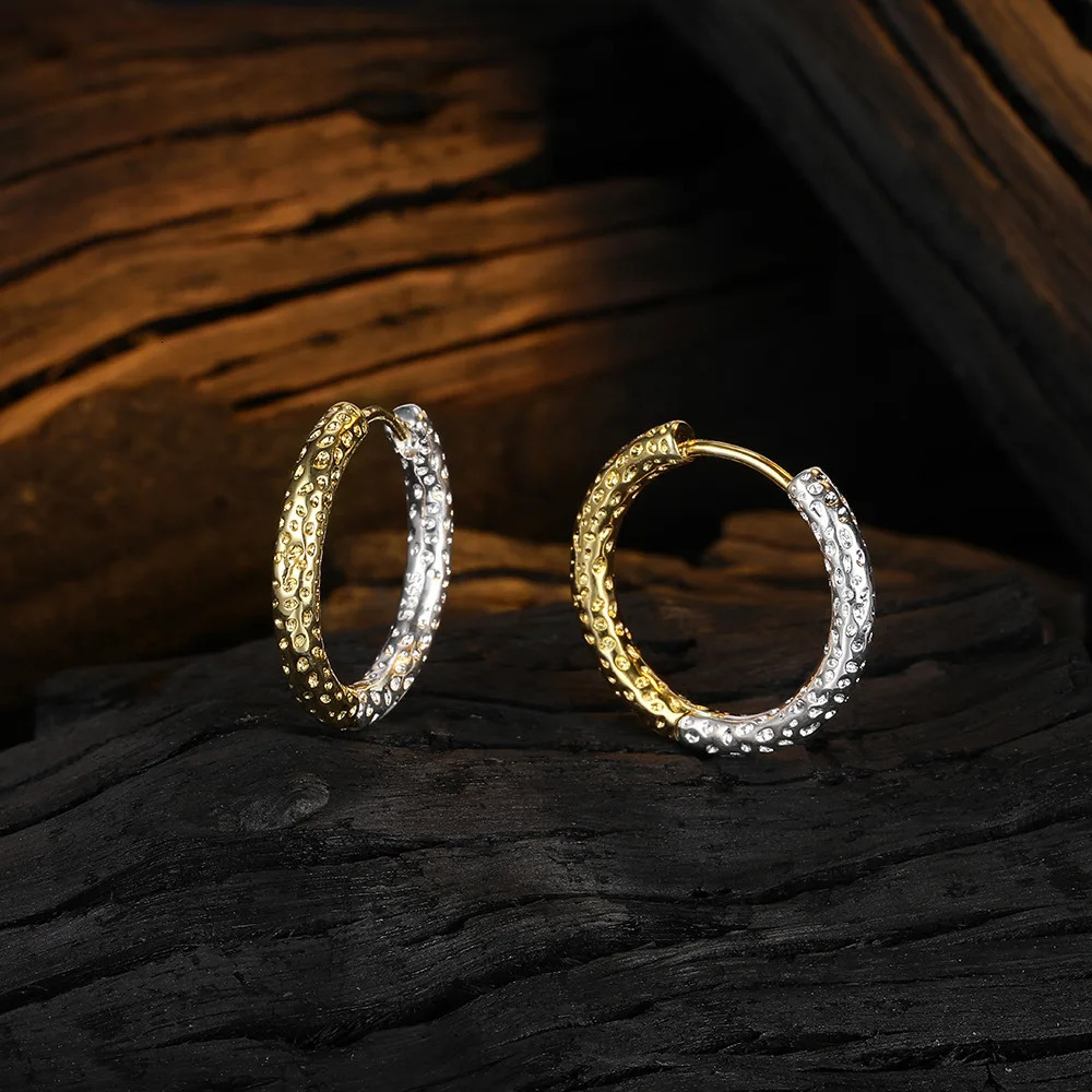 Stamp 925 Sterling Silver Round Hoop Earrings Contrast Color Uneven Geometric Piercing Ear Buckle Fine Jewelry 250708