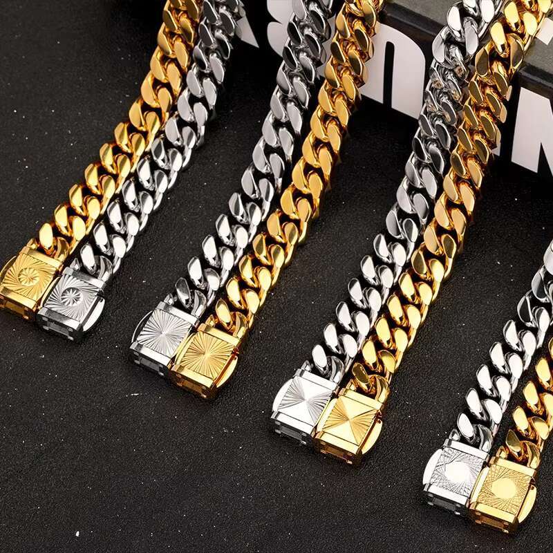 Hip Hop Jewelry Necklace Bracelet Set 18K Gold Miami Stainless Steel Cuban Link Chain