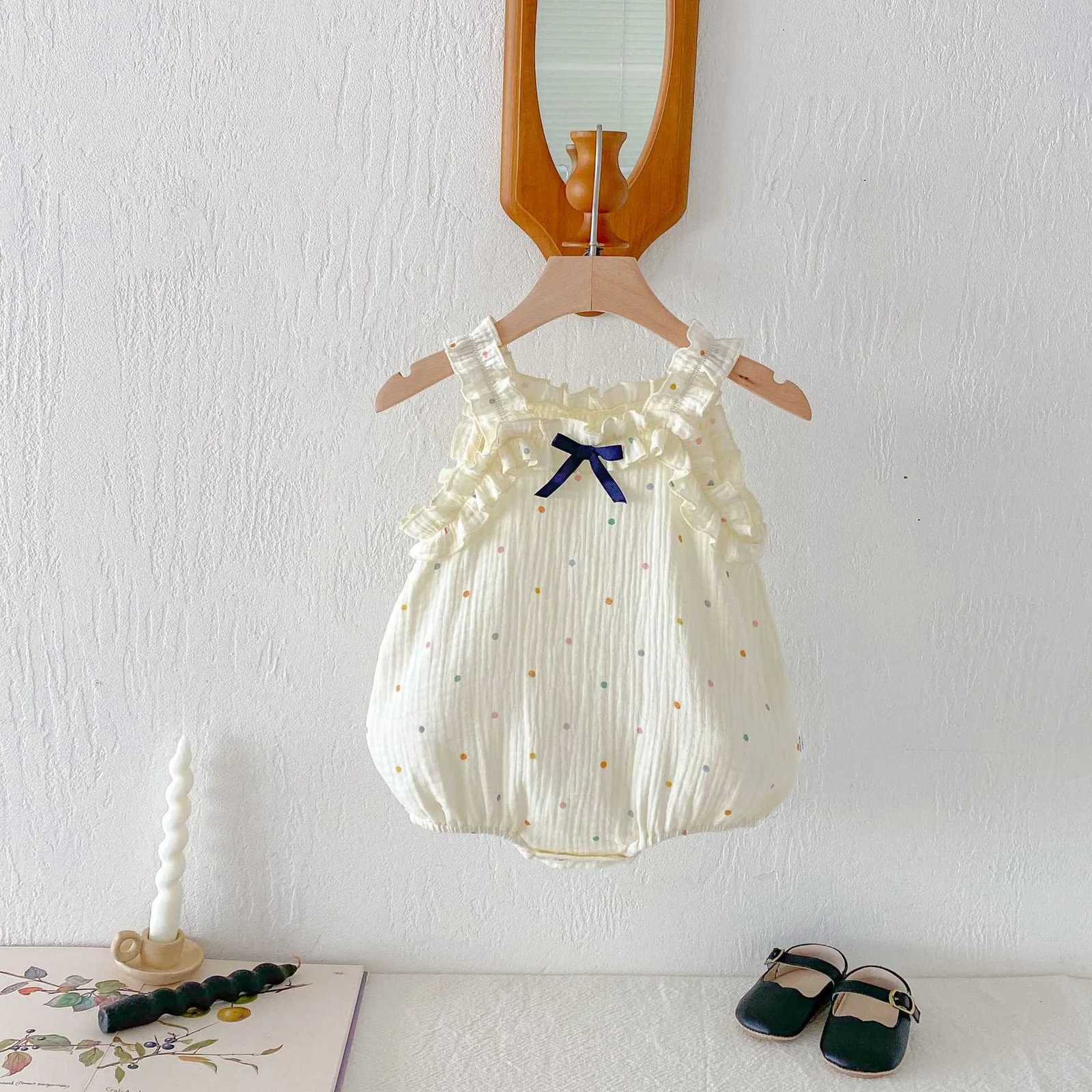 Sleeveless Newborn Baby Girl Romper Colorful Polka Dot Ruffled Strap Crinkle Snap Closure Summer Baby Bodysuit Outfit 0-24M W250712