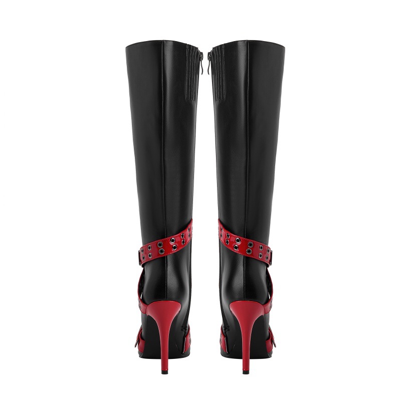 Unisex Pointed Toe Knee High Riding Boots - Side Zipper Buckle Accent Fashion Runway Boots