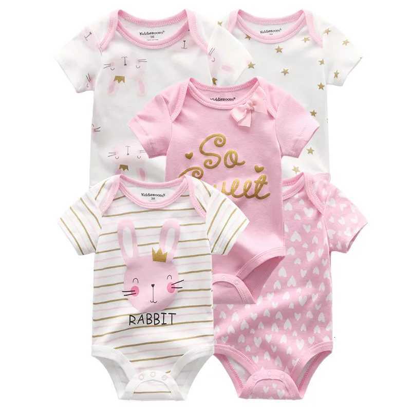 5 Pcs/Lot Kiddiezoom Four Seasons Fashion Short Sleeve Baby Boy Girl Bodysuits Soft 100% Cotton Newborn Clothes XJ250712