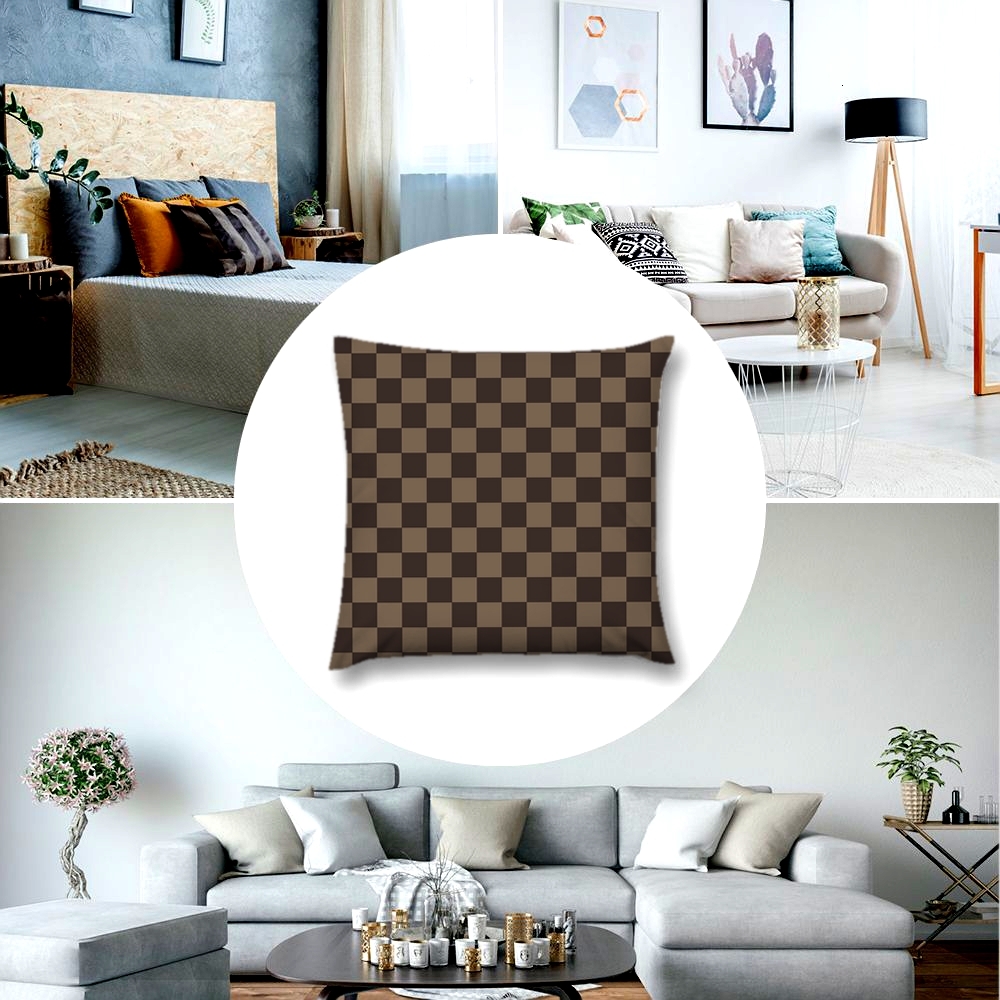 Lanjia Ddmythur Plush Pillowcase Pillow Cover With Brown Checkered Pattern Ef D