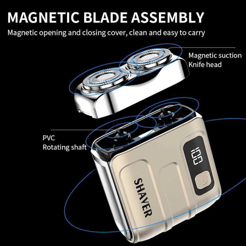 Travel Electric Shaver for Men Double Floating Magnetic Portable Beard Knife Rechargeable Mini Rotary Electric Razor G250712