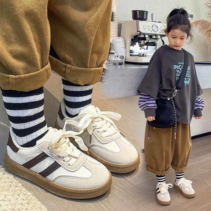 Spring/Autumn Fashion Round Head PU Sports Childrens Cute Sneakers Running Shoes Casual Lace-up Students Walking Flat Shoes XJ250712
