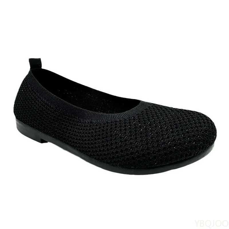 New Knitted Round Head Simple Solid Color Breathable Soft Bottom Outdoor Womens Shoes Suitable for Daily Commuting Leisure XJ250712