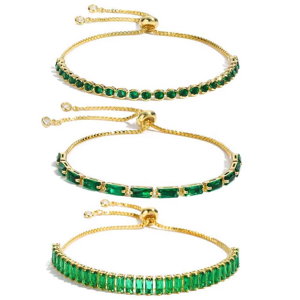 New Trendy Emerald Cubic Zirconia Jewelry 18K Gold Plated Charm Green CZ Crystal Tennis Female s Bangles for Women Gift Z250711