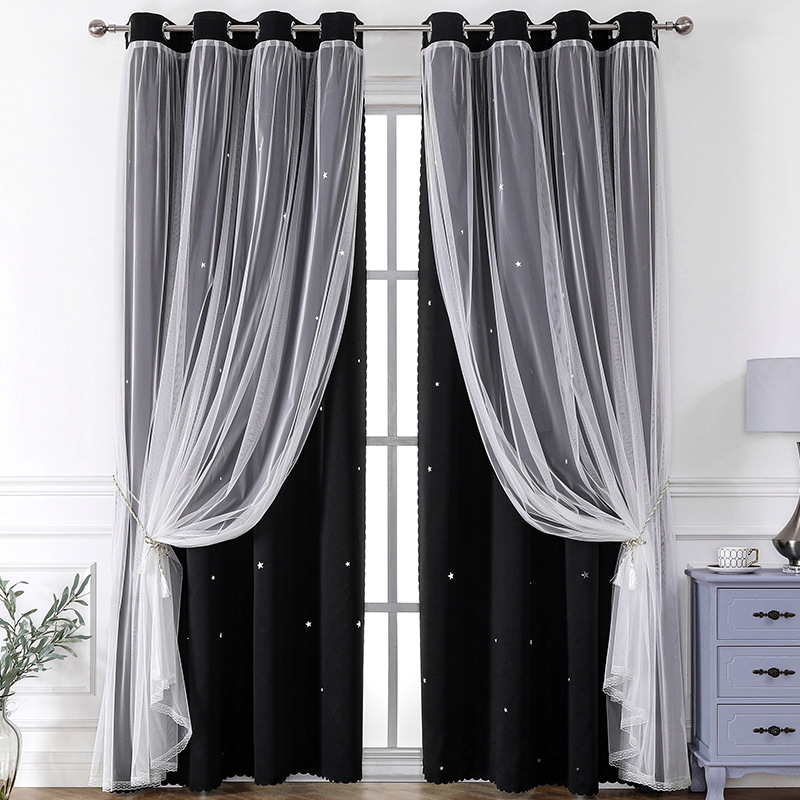 YL-36554 specializes in lace double-layer hollow star finished blackout curtain wholesale curtain