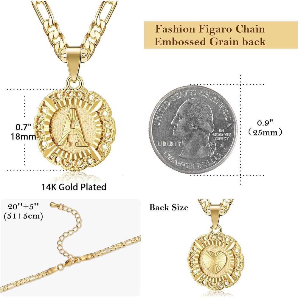 Necklace for Women 14K Gold Plated Round Letter Pendant Capital Monogram Necklace Alphabets From 26 letter Chain Hip Hop Jewelry