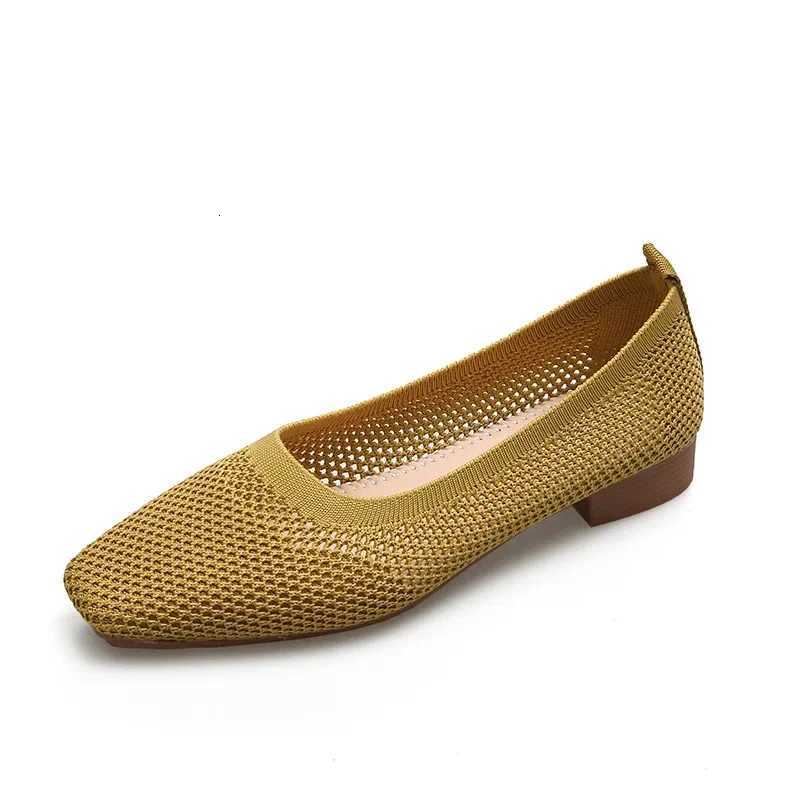 Women Solid Mesh Casual Shoes Summer Breathable Square Toe Hollow Fly Weaving Comfortable Light Soft Walkers Flats Womens Shoes XJ250712