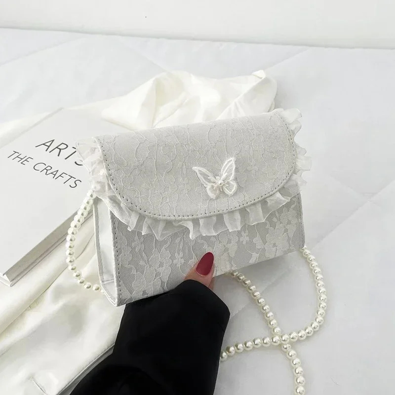 Retro Crossbody Bags for Women Vintage Lace Pearl Chain Ladies Small Square Shoulder Bag Female Clutch Purse Handbags Messenger 250703