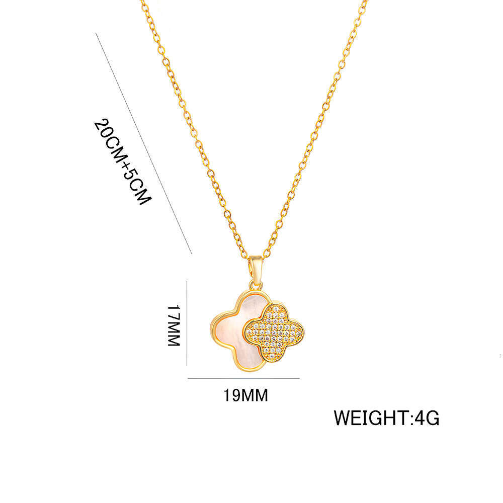 New Luxury Jewelry Designer Necklace for women Double four leaf Clover necklace Full Diamond moissanite chain Gold Silver Zircon Flower High end Neckl