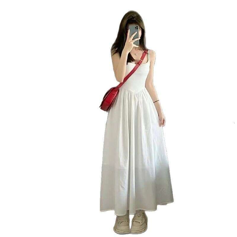White Strap For Women Summer New Small Petite Slimming Gentle French Style First Love Long Dress B5
