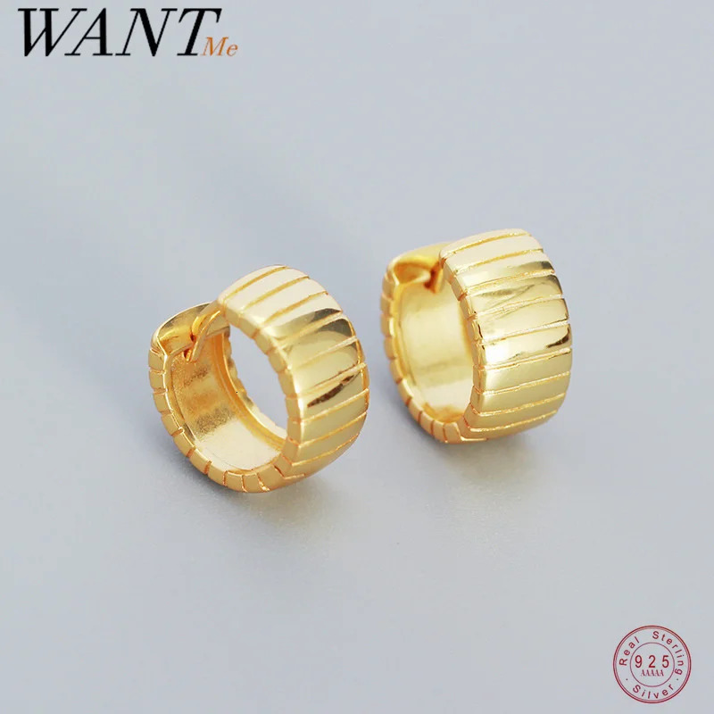 WANTME 925 Sterling Silver Fashion Minimalist Striped Wide Circle Hoop Earrings for Women Punk Hip Hop Party Jewelry Ear Clasps 250708