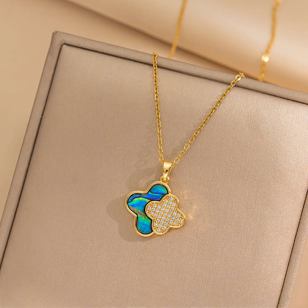 New Luxury Jewelry Designer Necklace for women Double four leaf Clover necklace Full Diamond moissanite chain Gold Silver Zircon Flower High end Neckl