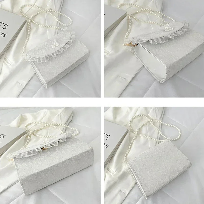 Retro Crossbody Bags for Women Vintage Lace Pearl Chain Ladies Small Square Shoulder Bag Female Clutch Purse Handbags Messenger 250703