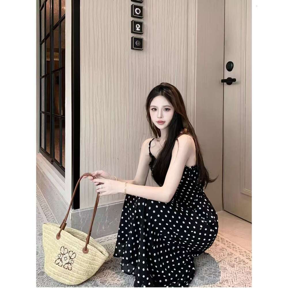 Summer Trend Slim Fit Strap Design Waist Slimming Vacation Long Dress Women's Fashion B5
