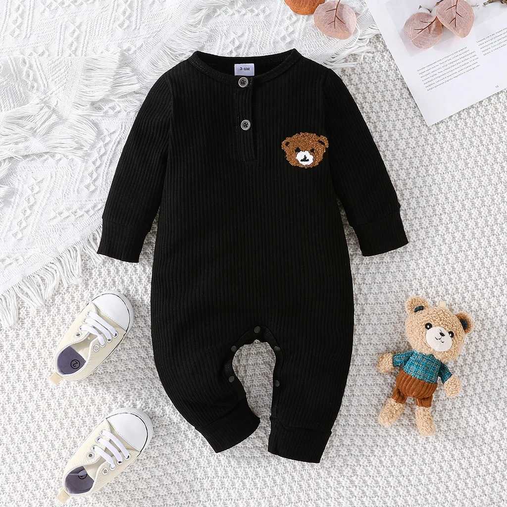 Newborn Baby Clothes 0 to 18 Months Bear Tiny Button For Baby Boy Long Sleeve Infant Romper Toddler JumpsuitXJ250712