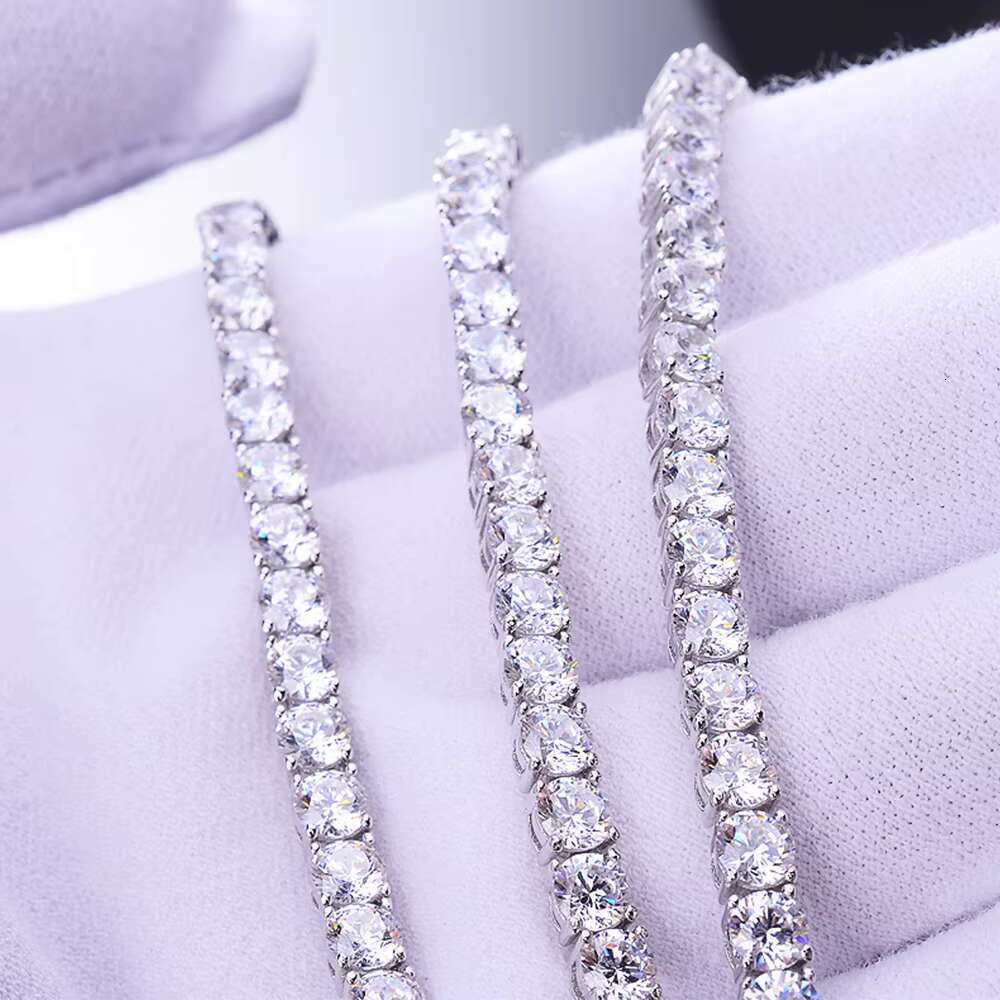 925 Sterling Silver 14k Gold 10mm 30 Inch Diamonds Tennis Chain Necklace for Hiphop Jewelry