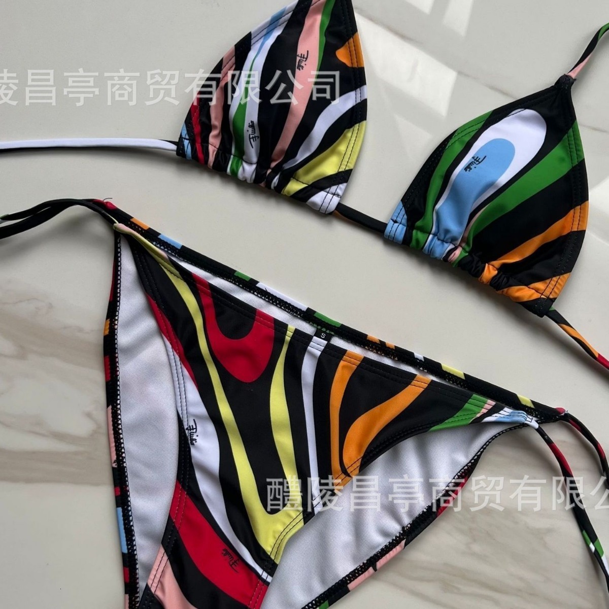 Letter printed temperament one-piece hot spring style high-quality foreign vacation swimsuit womens two-piece set trendy