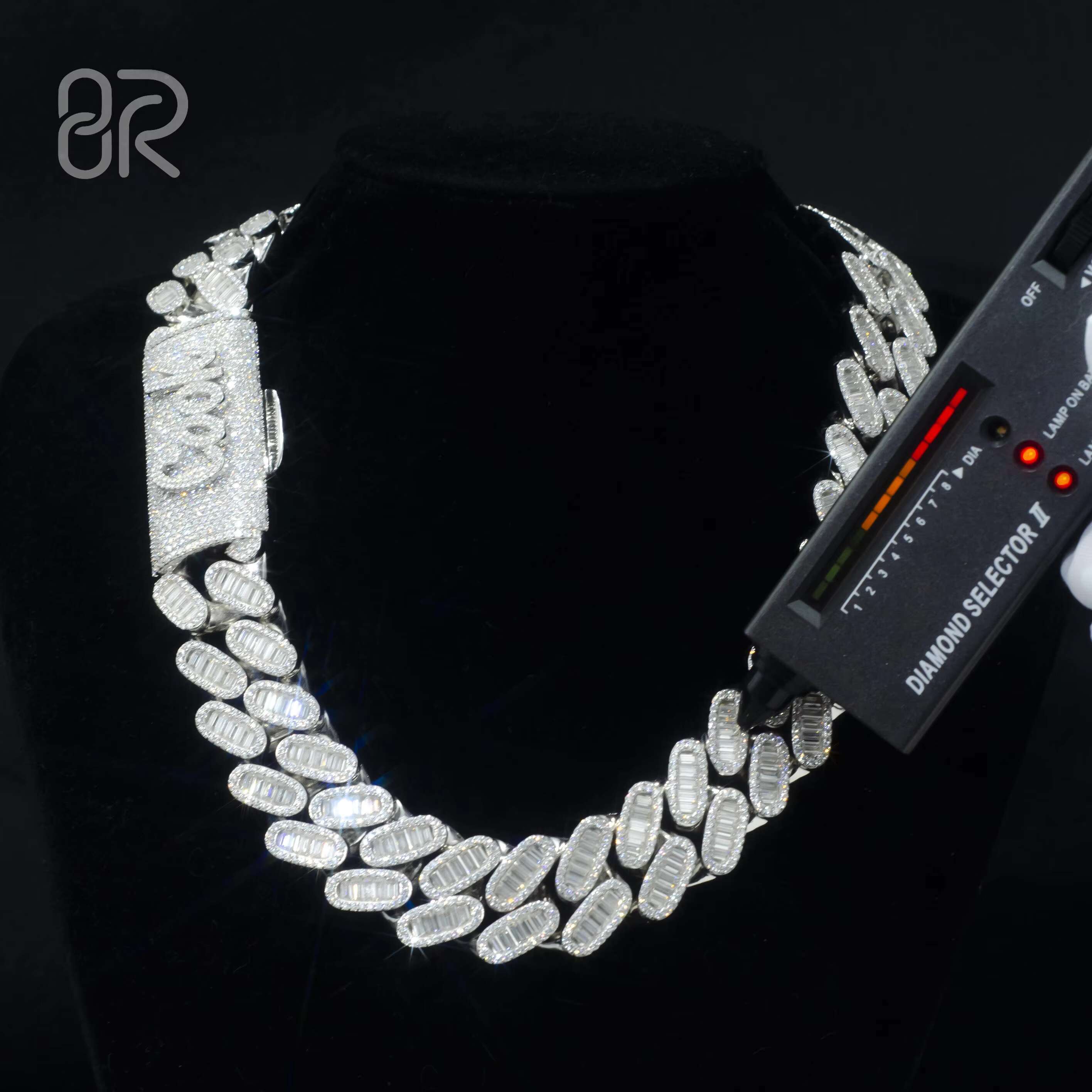 Custom VVS Moissanite Cuban Link Bracelet Chain Men Hip Hop Style Iced Out 925 Silver Baguette Diamonds Necklace Fine Jewelry