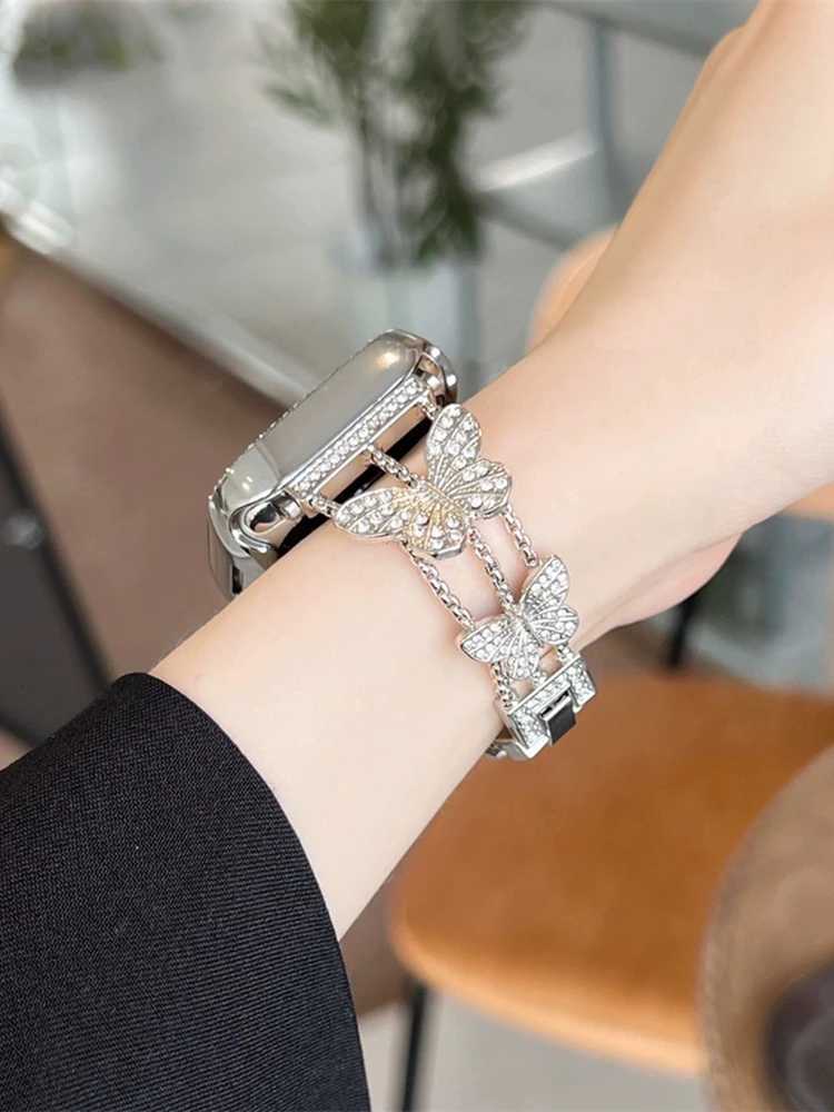 Starlight Glitter Diamond Metal Chain Band For ple 9 7 8 SE 6 5 4 Luxury Wen Str For i 41mm 40mm 45mm watchband Y250712