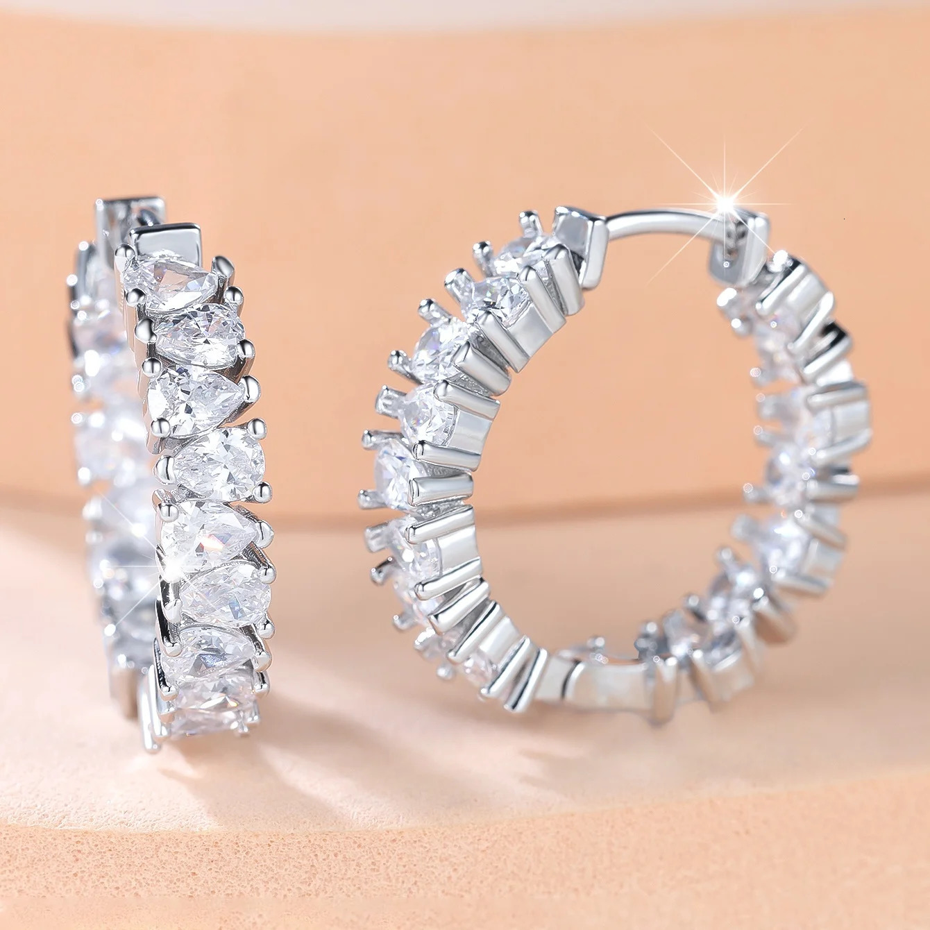 Cute Female White Zircon Stone Round Hoop Earrings Vintage Fashion Gold Silver Color Wedding Jewelry For Women 250708