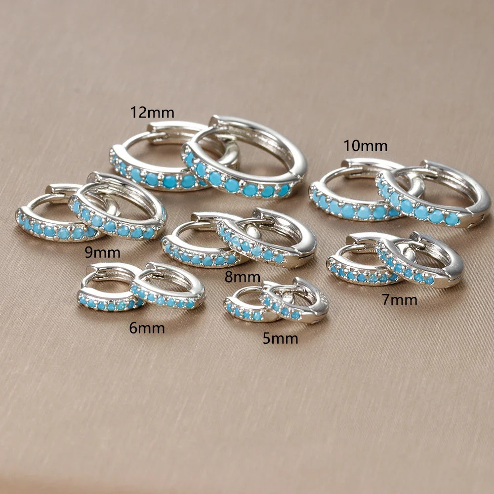 2PCS Stainless Steel Minimal Hoop Earrings Blue Crystal Zirconia Small Huggie Cartilage Earring Helix Tragus Piercing Jewelry 250708
