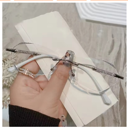 Diamond Cutting Rimless Ladies Myopia Glasses Anti Blue Light Minus Eyeglasses Finished Prescription Near Sight Eyewear Diopter