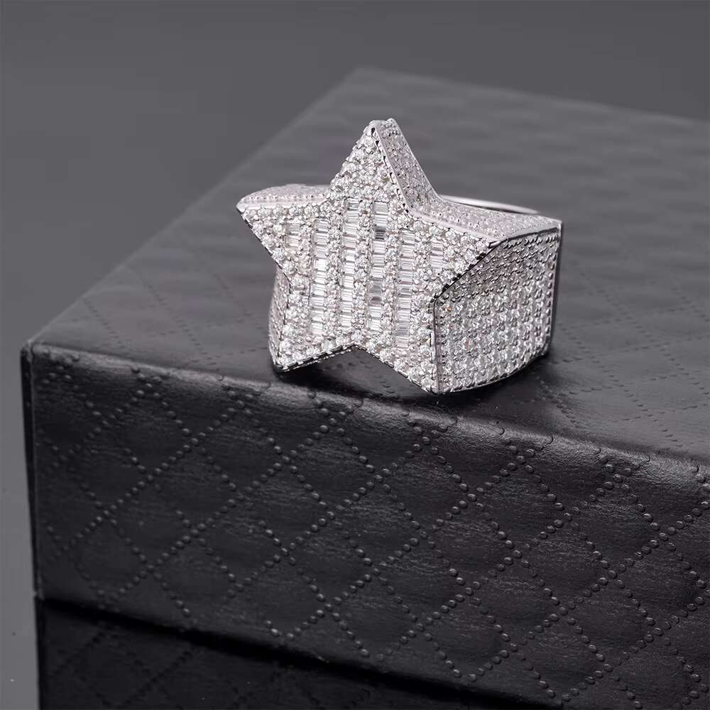 Custom Vvs Moissanite Diamond 925 Sterling Silver Ring Jewelry Hip Hop Manufacturers Mens Gold Plated Star Ring for Men