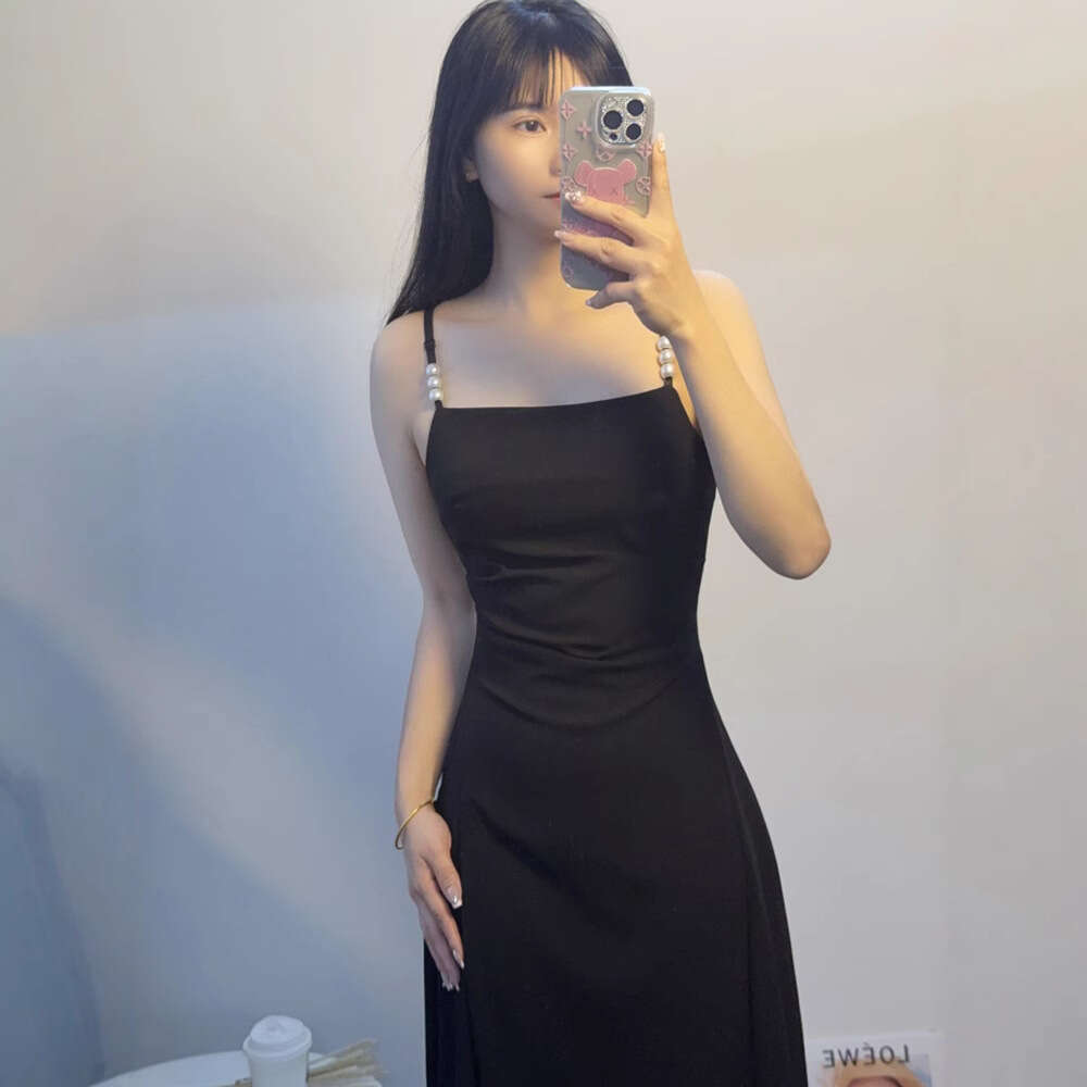 Strap For Women Summer New Waist-Cinching Slimming High-End Elegant Hepburn Style Little Black Dress B5