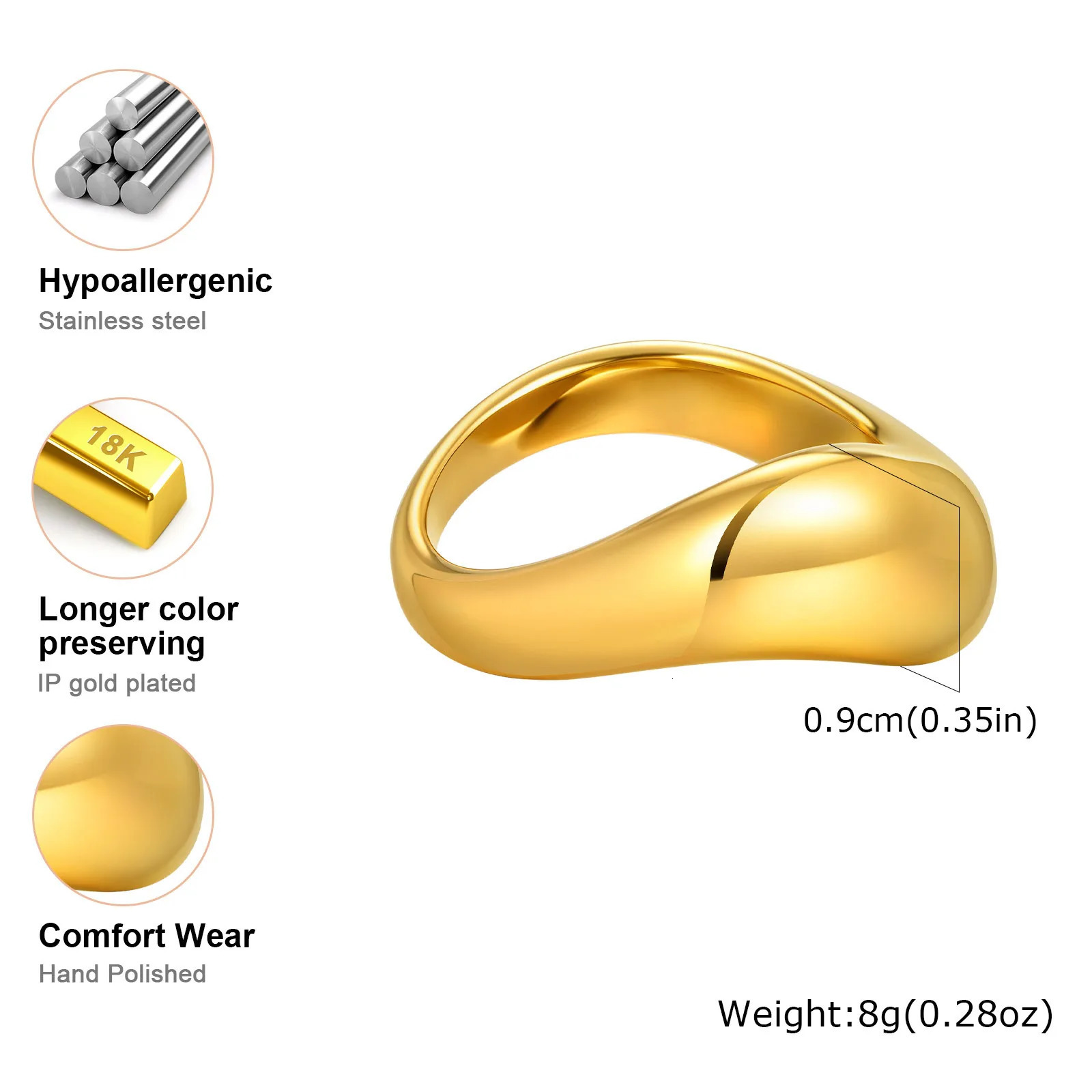 Vnox Womens Statement Ring Chunky Gold Plated Waved Stainless Steel Finger Band 2025 Dainty Stackable Ring Jewelry 250708