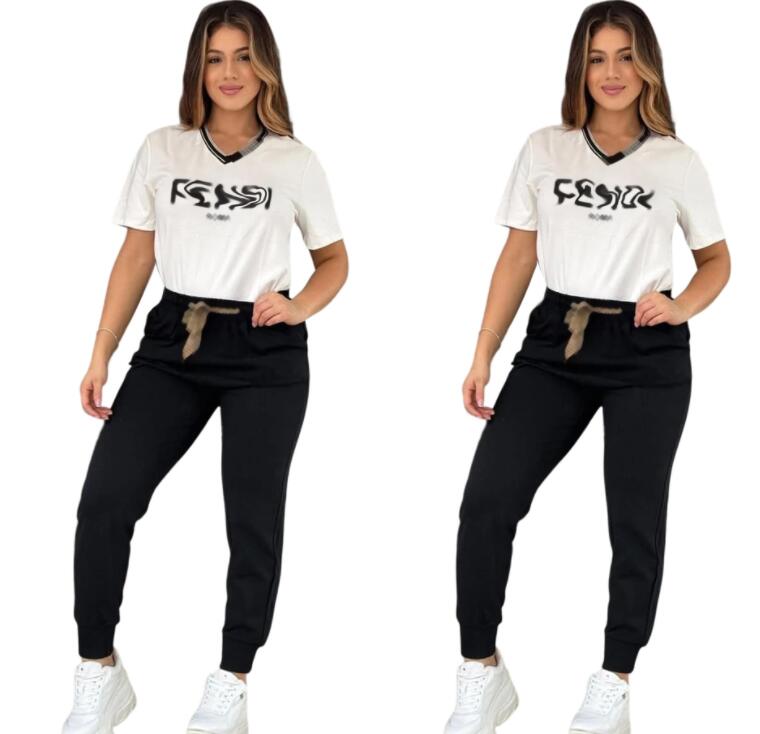 Designer Womens Tracksuits Summer Casual Outfits Two Piece Pants Set Printed Letter Short Sleeve Crop Top Plus Size Clothing