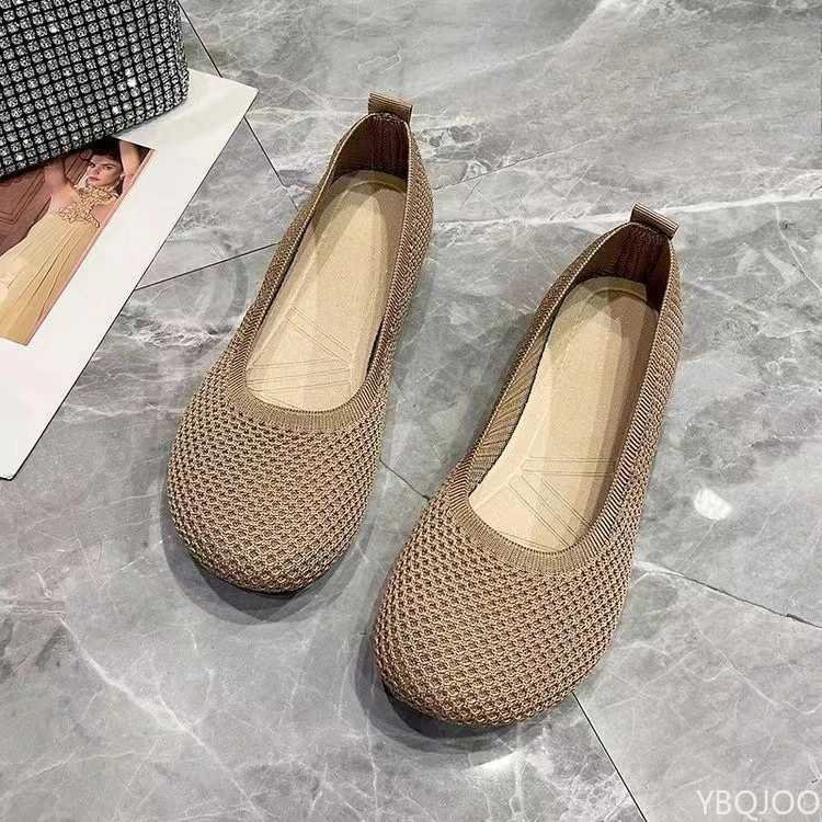 New Knitted Round Head Simple Solid Color Breathable Soft Bottom Outdoor Womens Shoes Suitable for Daily Commuting Leisure XJ250712