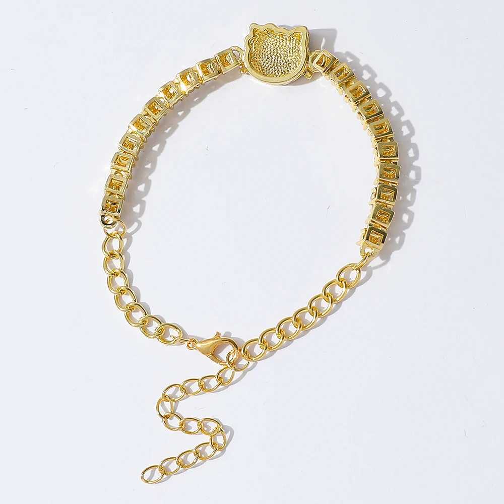 Sanrio Gold Plated Sanrio KT Cat Bracelet for Women Adjustable Full of Rhinestones Trendy Square Zircon Jewelry Accessory w250716